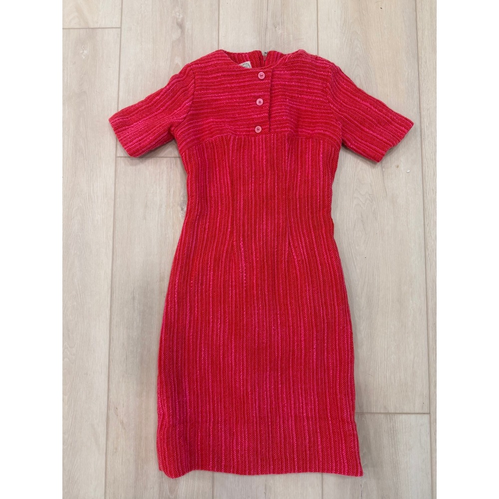 vintage Pamela Martin Red Knit Dress Short Sleeve Button Neck‎ Sheath Size XS - Picture 3 of 4